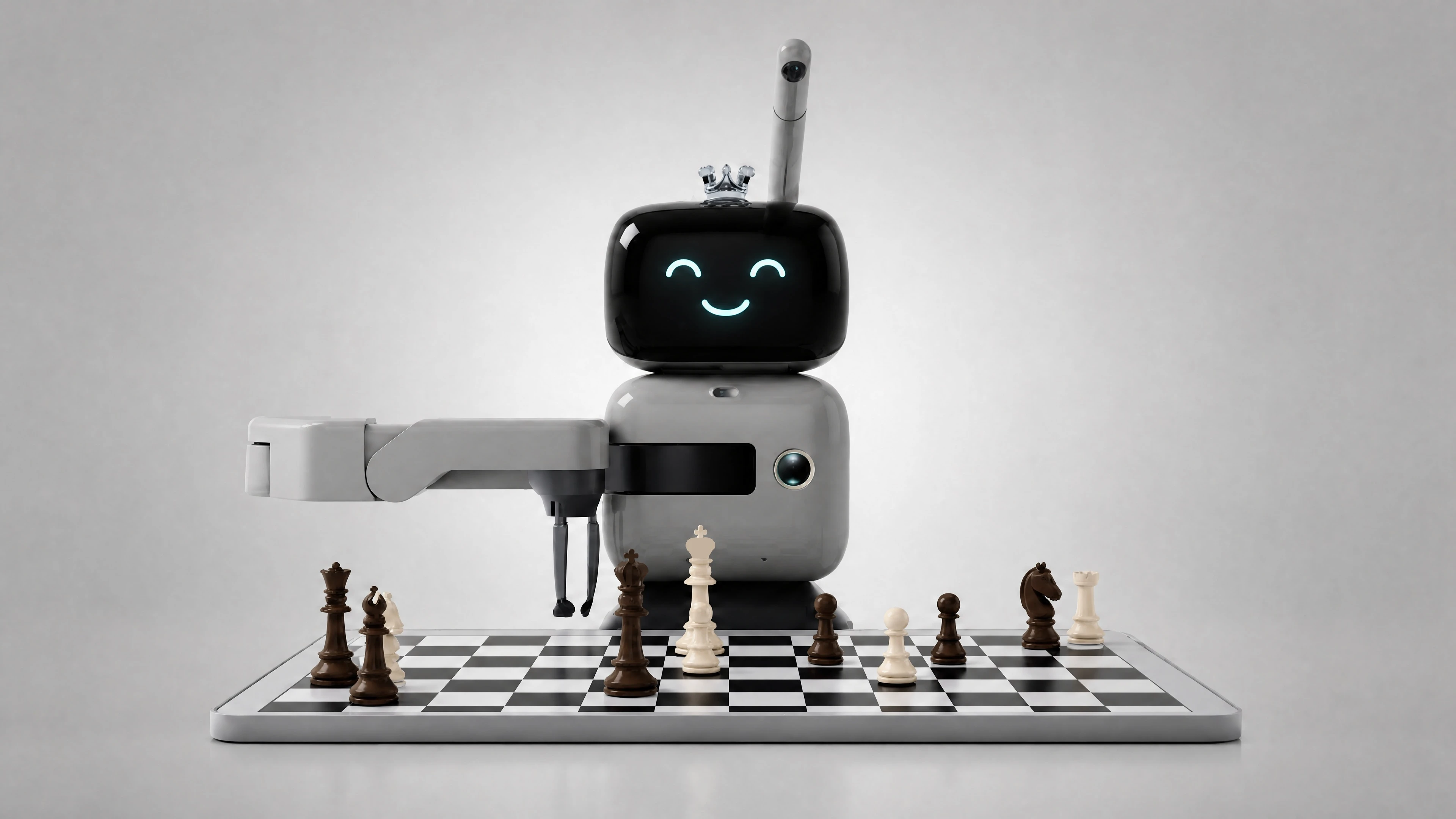 Робот-шахматист LUNOLAND — робот с манипулятором и искусственным интеллектом играет в шахматы с гостем